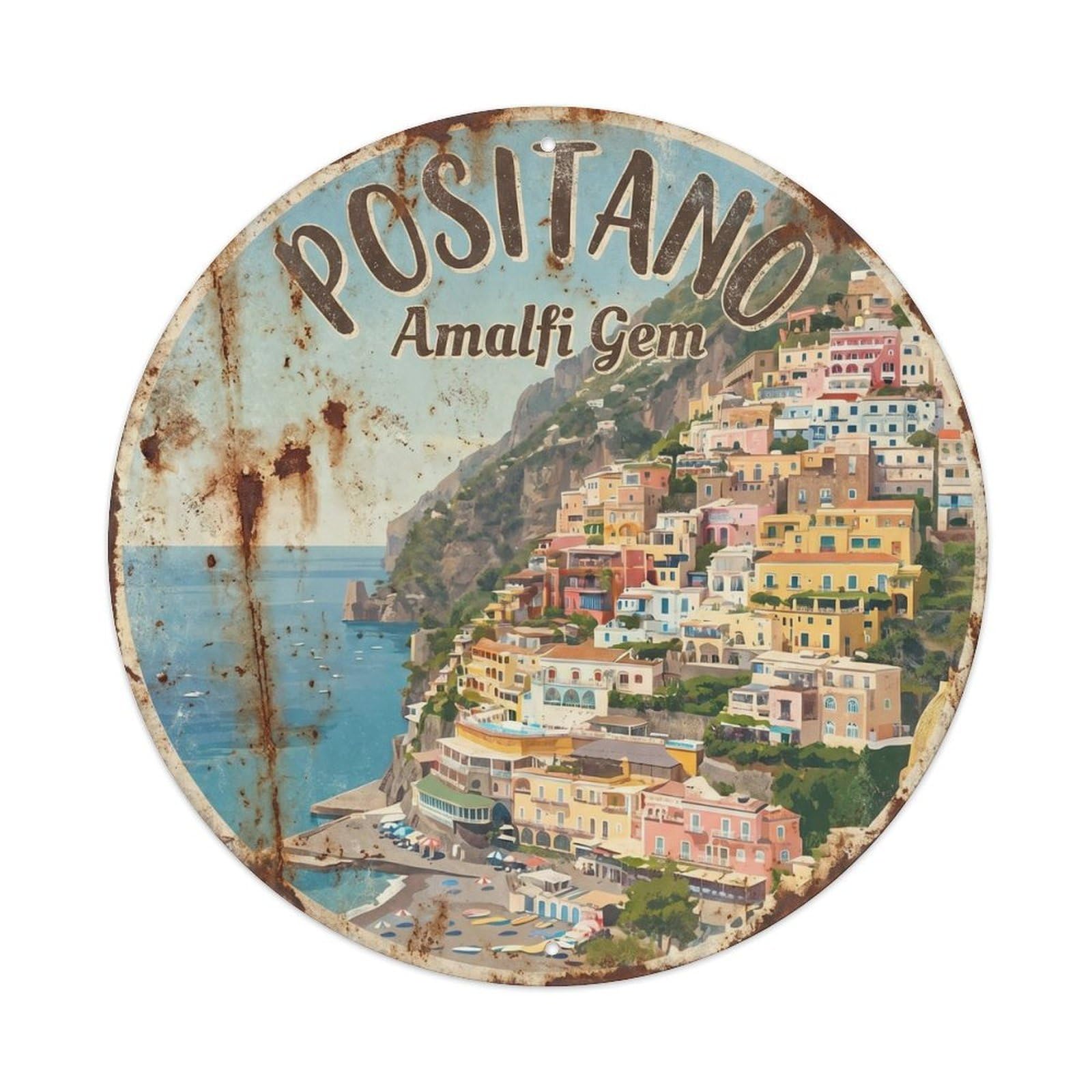 Vintage Travel Positano Cliffside Village Metal Tin Sign Plaque