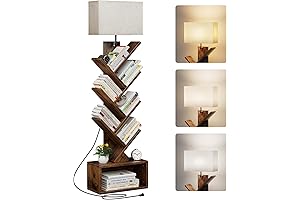 6 Tier Tree Bookshelf with Light, Small Bookcase Tower for Books/CDs/Movies