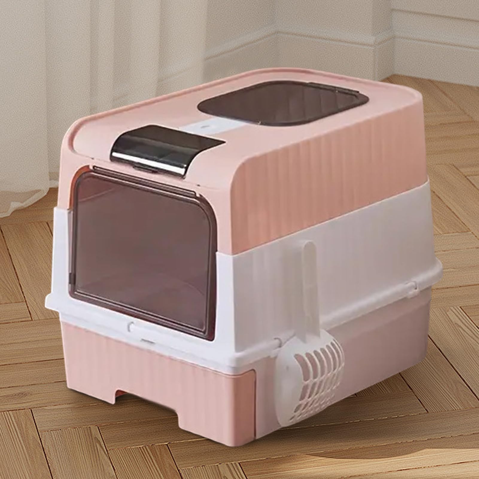 Lettiera per gatti - Lettiera per gatti di grandi dimensioni, scatola portaoggetti antiodore pieghevole leggera con pala e filtro per il trasporto portatile design chiuso