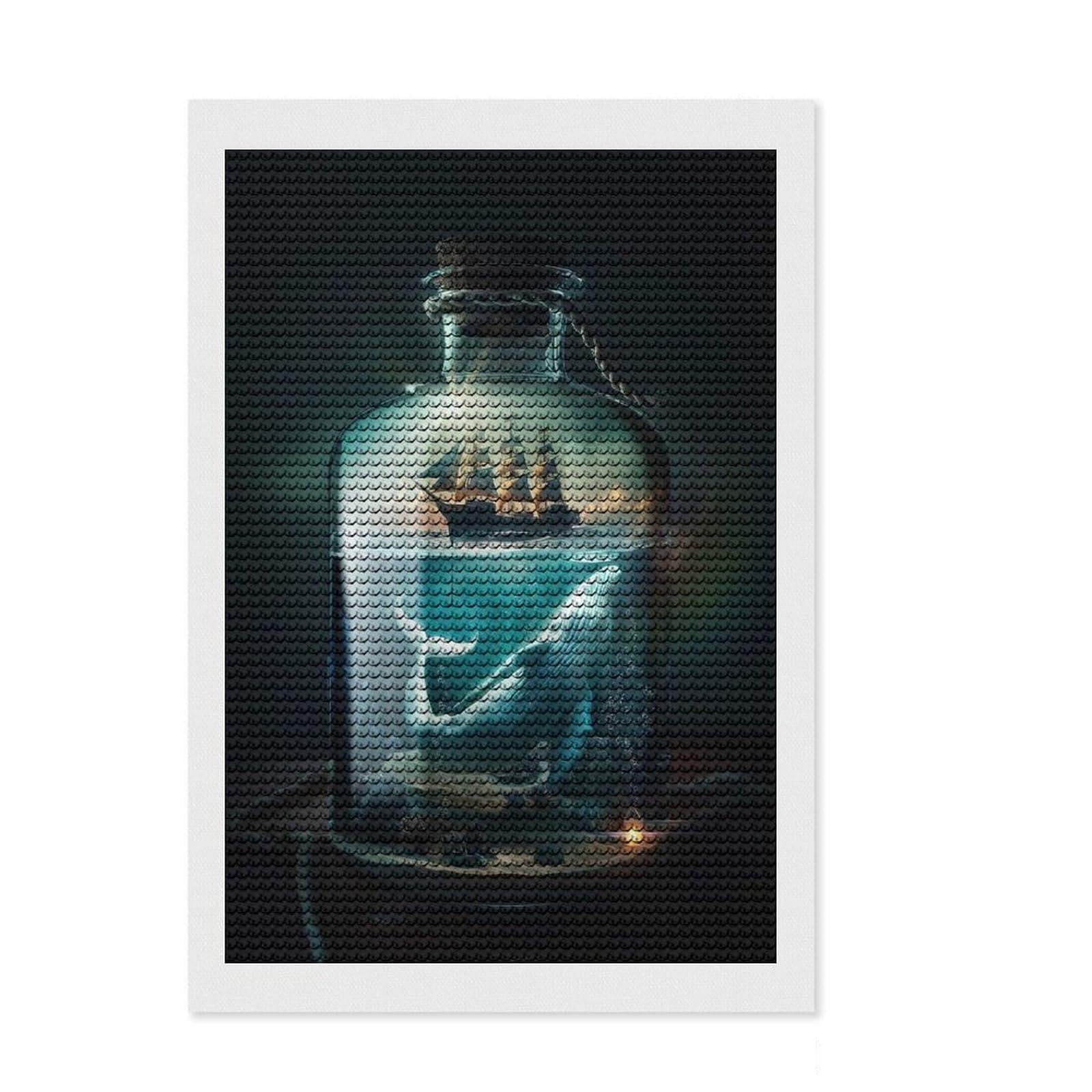 Junmoney Whale and Ship in A Bottle Diamond Painting Set 8"x12", Sparkling Round Gems, Satisfying Creative Project, Fun Craft Experience, Office Decor