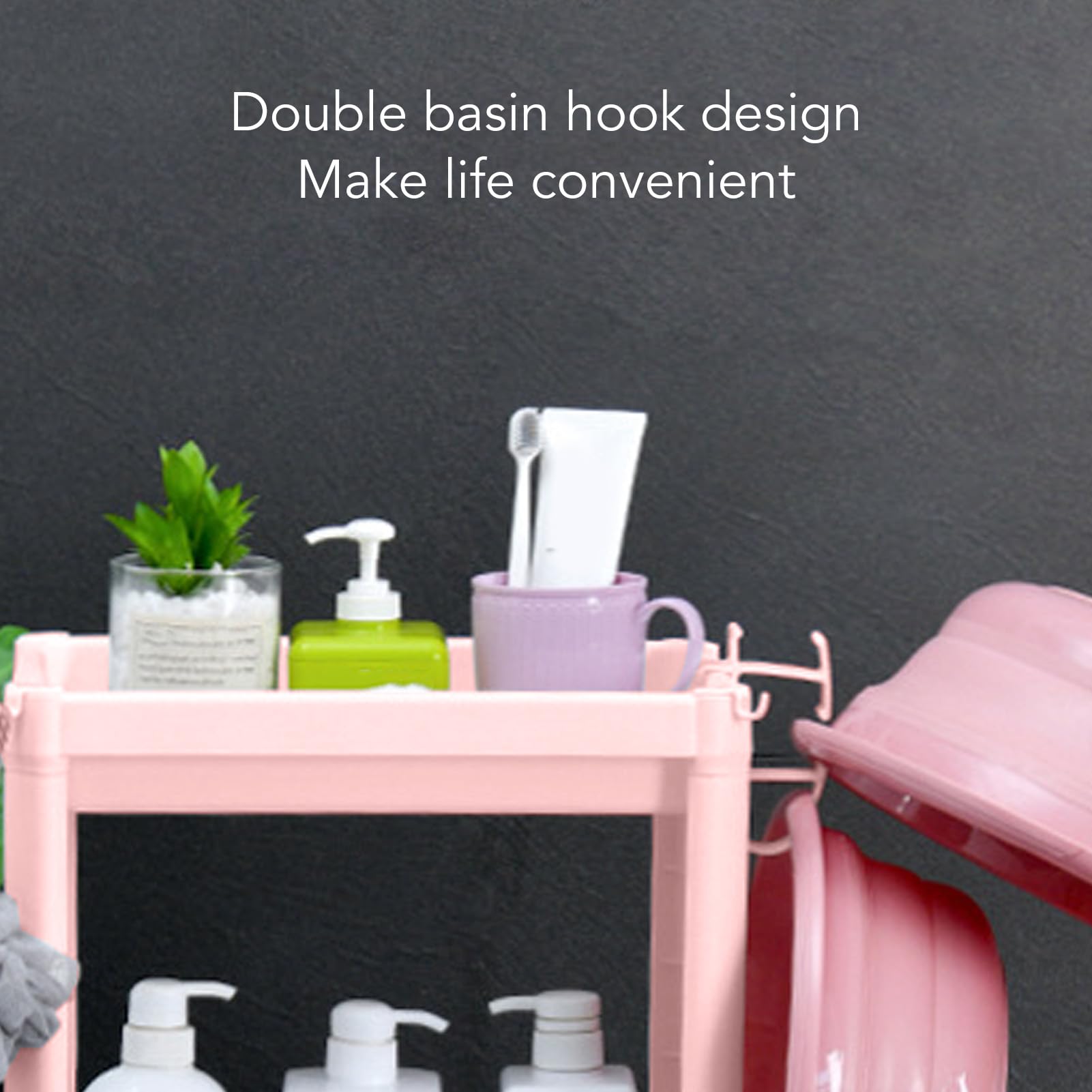 Estante de Almacenamiento de plástico de 3 Niveles, Estante de Almacenamiento de Piso de baño Rosa, Organizador de Estante de baño, Estante de pie Estable y Duradero de (Cuatro Capas)
