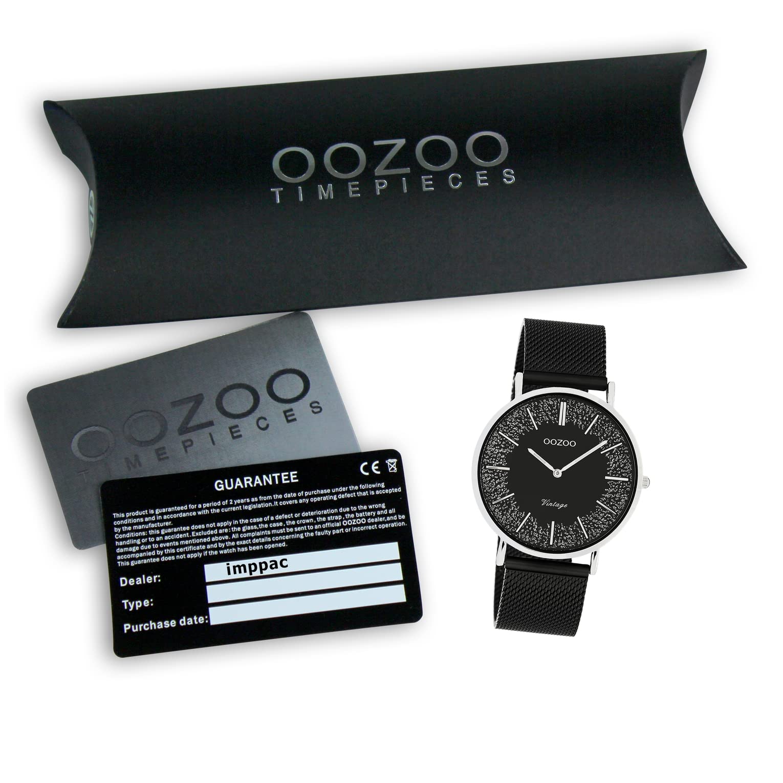 Oozoo Vintage Flache Damenuhr mit Edelstahl Milanaise Metallband Glitter Line mit Glitzer Elementen im Zifferblatt 40 MM