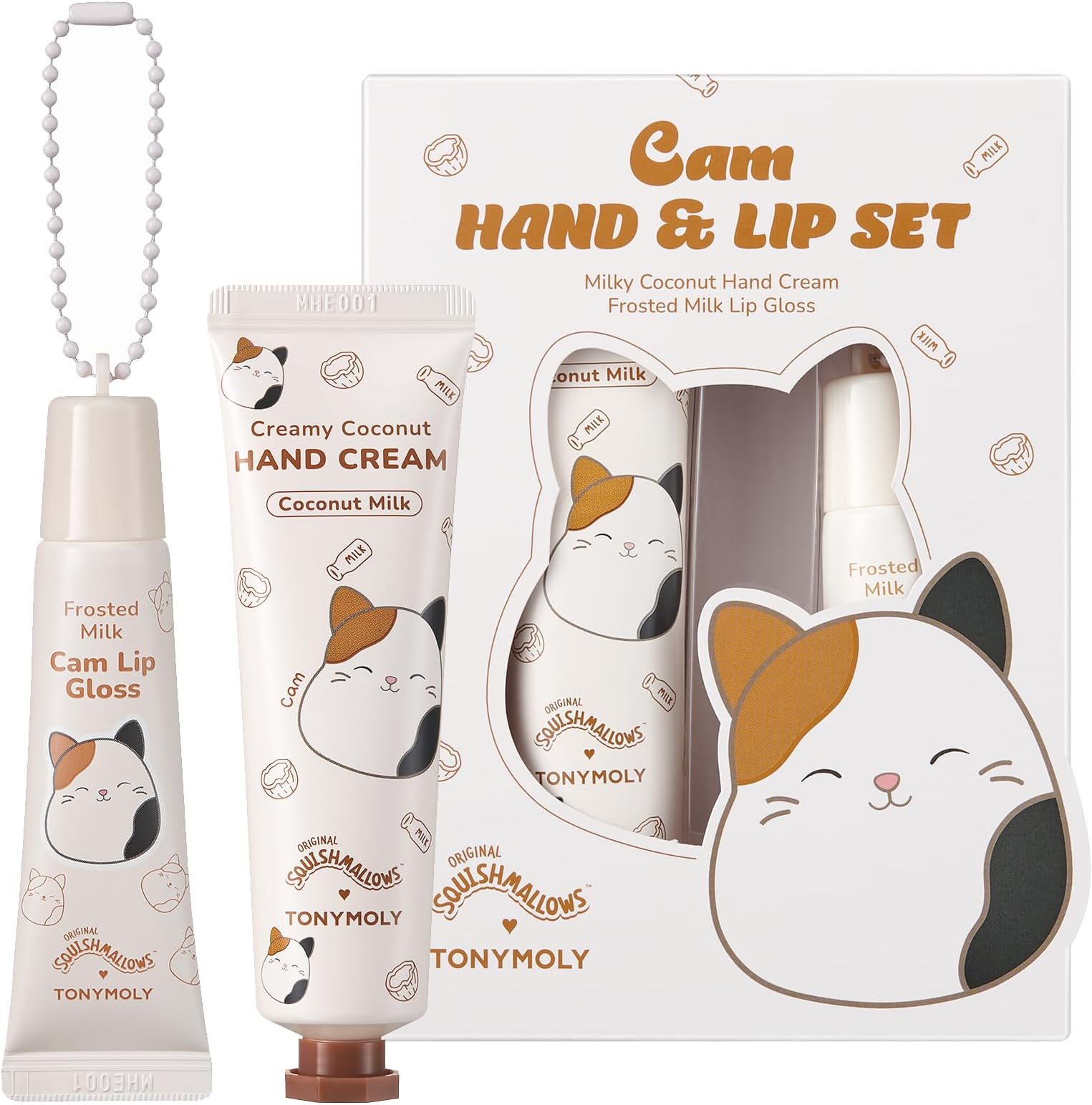x Squishmallows Cam the Cat 2-Piece Set – Coconut Milk Hand Cream & Frosted Milk Lip Gloss – Cute Korean Skincare & Beauty Gift for Women & Teens