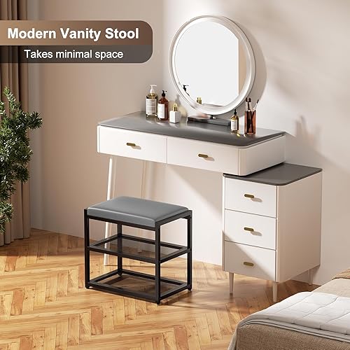 Miniatura 3 de ZHOOGE Otomana pequeña con almacenamiento, taburete de tocador de piel sintética, otomana de pies, taburete cuadrado de maquillaje para espacios