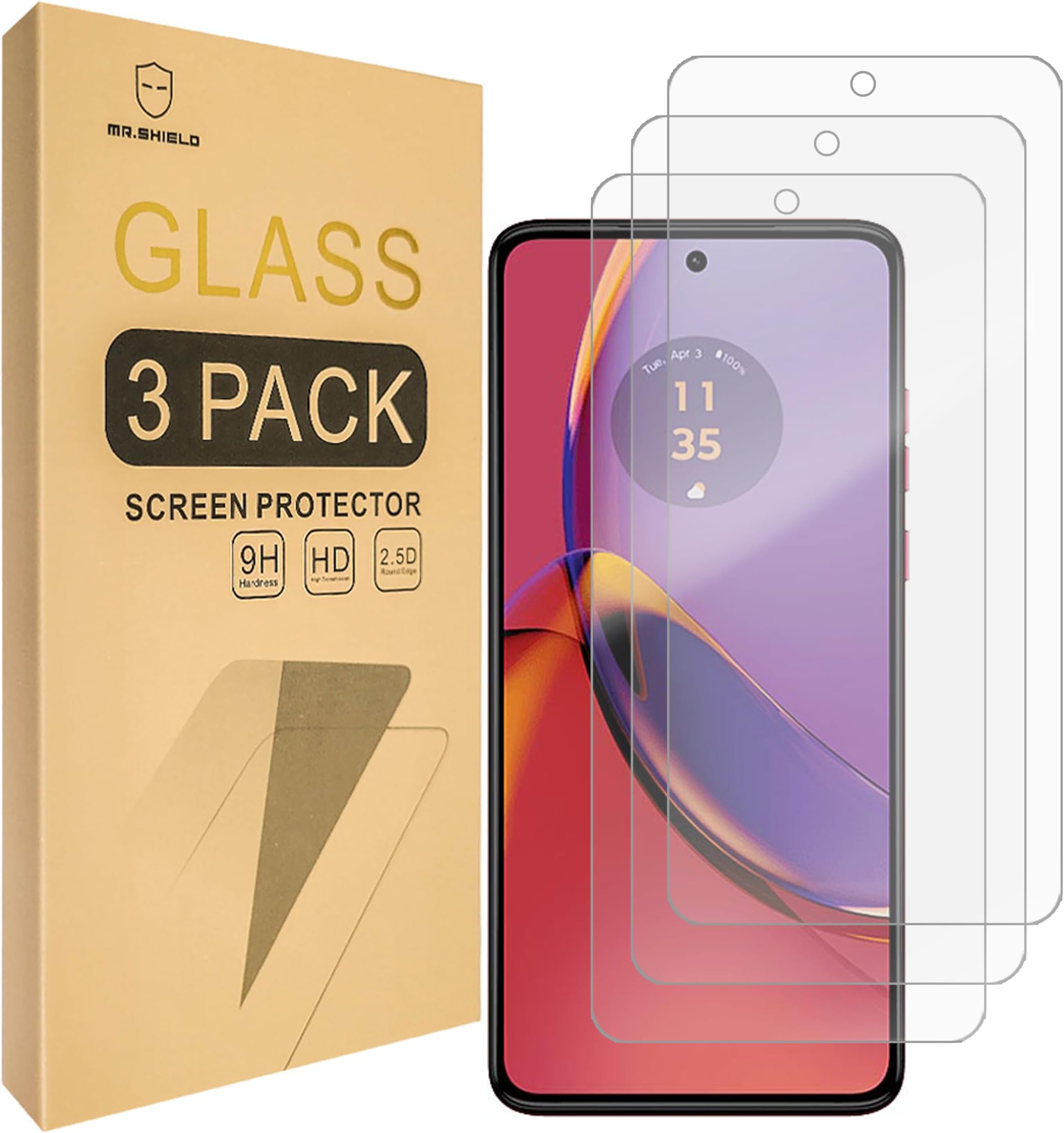 Mr.Shield [3-Pack] Screen Protector For Motorola Moto G84 5G [Tempered Glass] [Japan Glass with 9H Hardness] Screen Protector