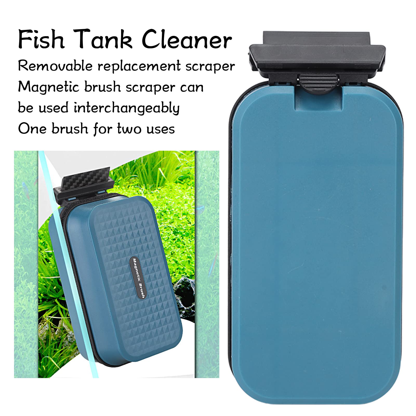 Detergente per acquari magnetico a doppia faccia, forte spazzola galleggiante per la pulizia dell'acquario (Spazzola magnetica + raschietto normale)