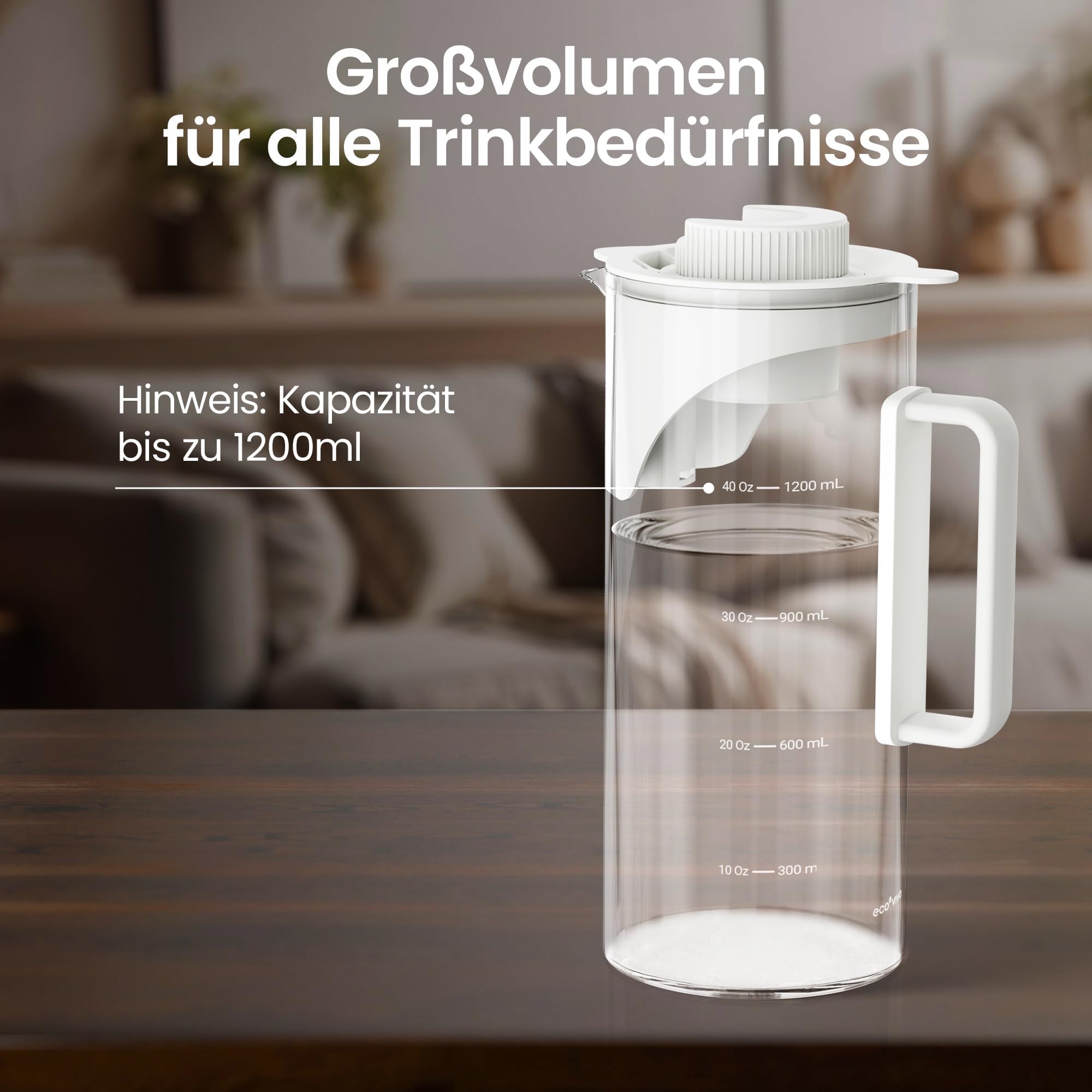 Ecoviva MATE 3 Contenitore per Acqua in Vetro, Rifornimento Automatico a Sensori, Capienza 1200mL, Vetro Borosilicato BPA Free, Compatibile con Filtro Remineralizzante