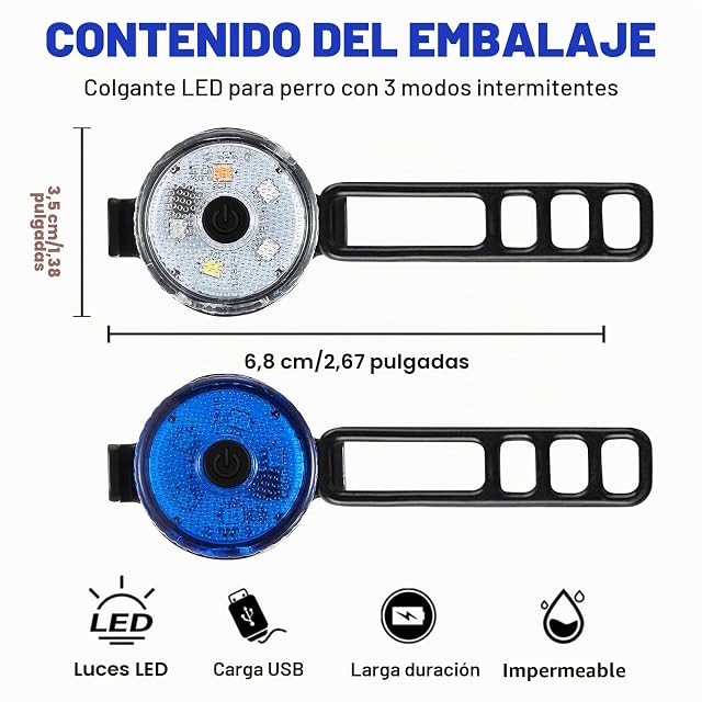 Foto 2 de 7 de 2 Pcs Luces De Seguridad Para Mascotas, Luz Intermitente LED, Collar De Perro LED, Collar Luz LED Para Perros