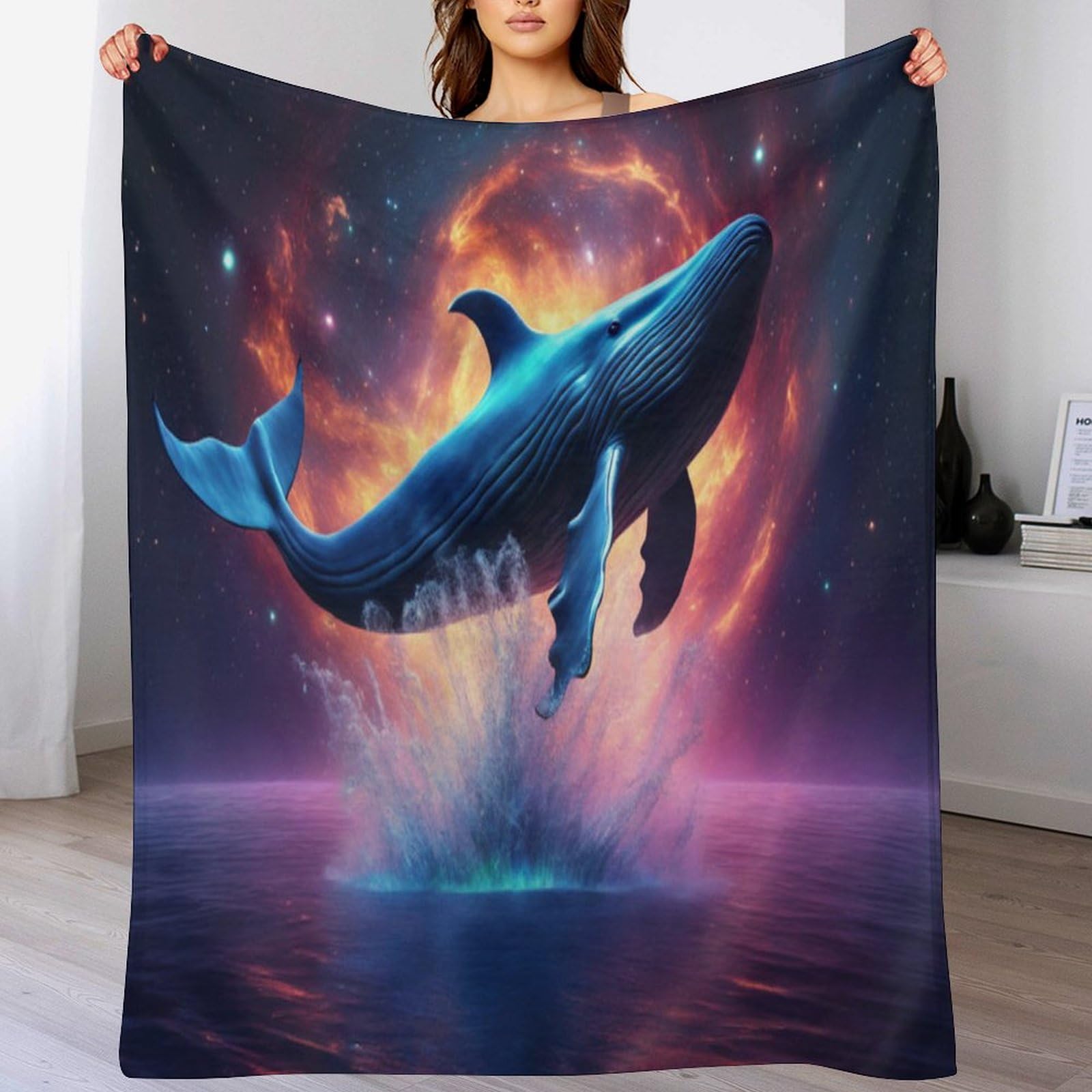 Couverture de canapé chaude motif baleine pour soirée cocooning