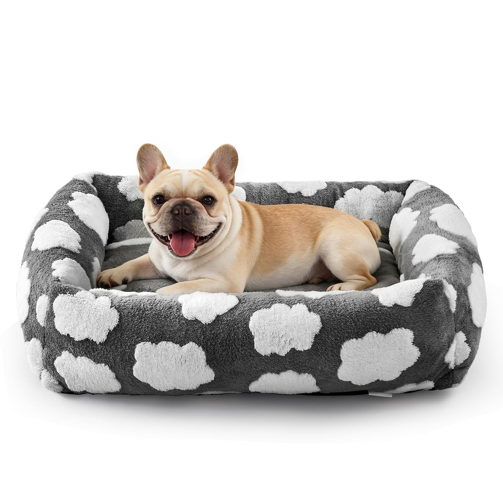 JOEJOY Dog Bed for Small Medium Sized Dogs, Rectangle Washable Dog Beds with Removable Zipper Cover, Cute Soft Calming Orthopedic Pet Puppy Bed with Jacquard Shaggy Plush & Non Skid Bottom,Grey