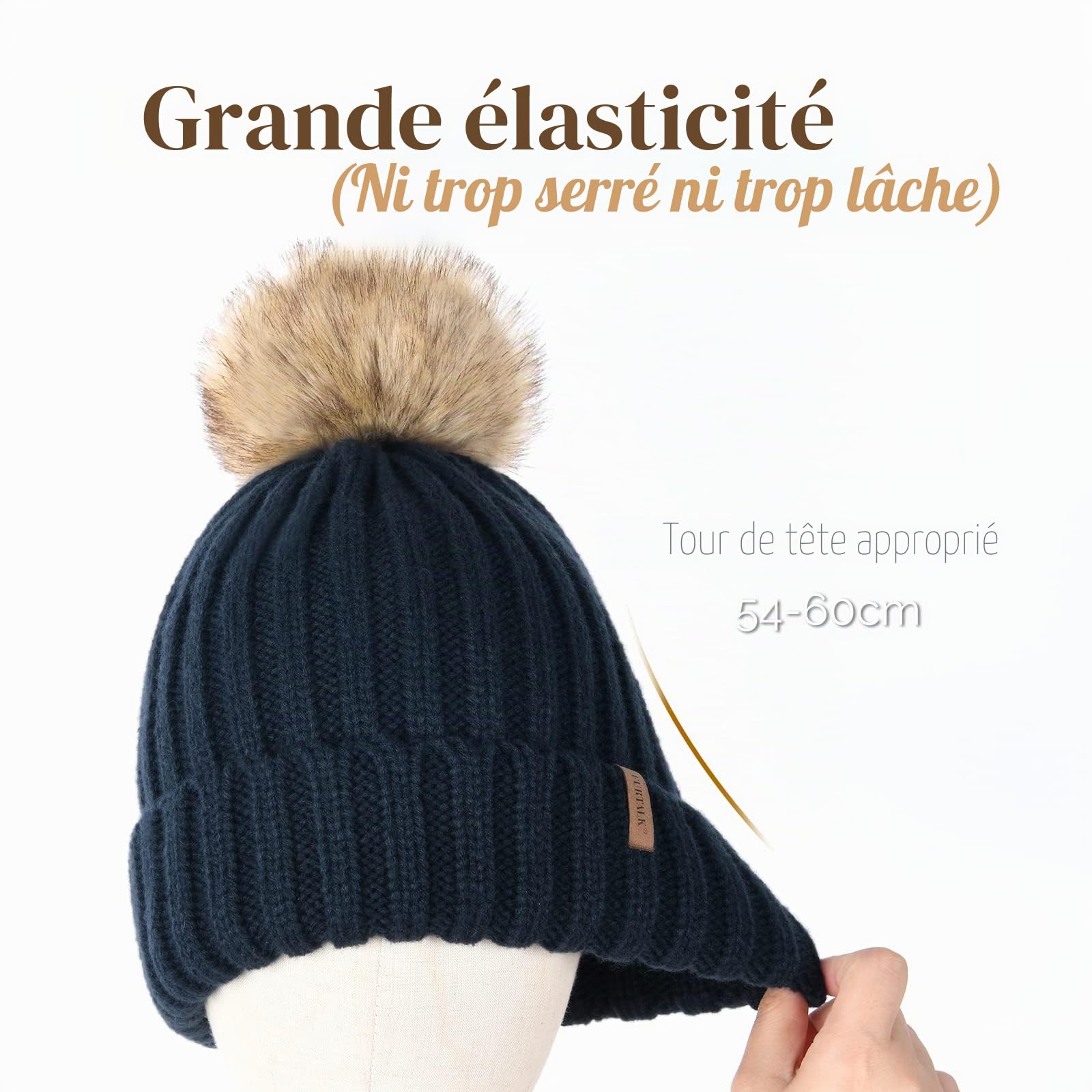 FURTALK Chapeaux d'hiver pour Femme Double Couche en Polaire avec Pompons à Pompons