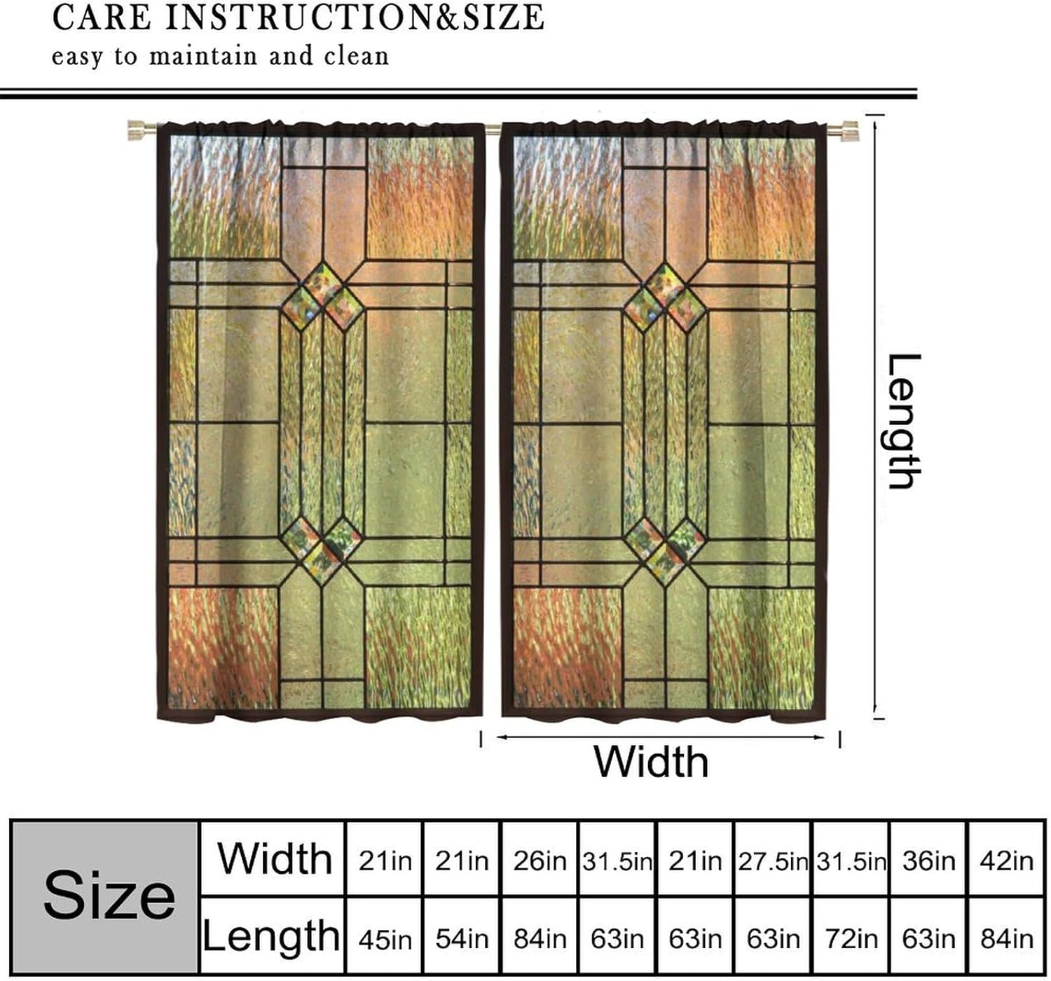 Stained Glass Curtains, Yellow Glass Window Print Rod Pocket Thermal Insulation Window Treatments for Living Room Bedroom Kitchen Cafe Drapes 63x72 Inch