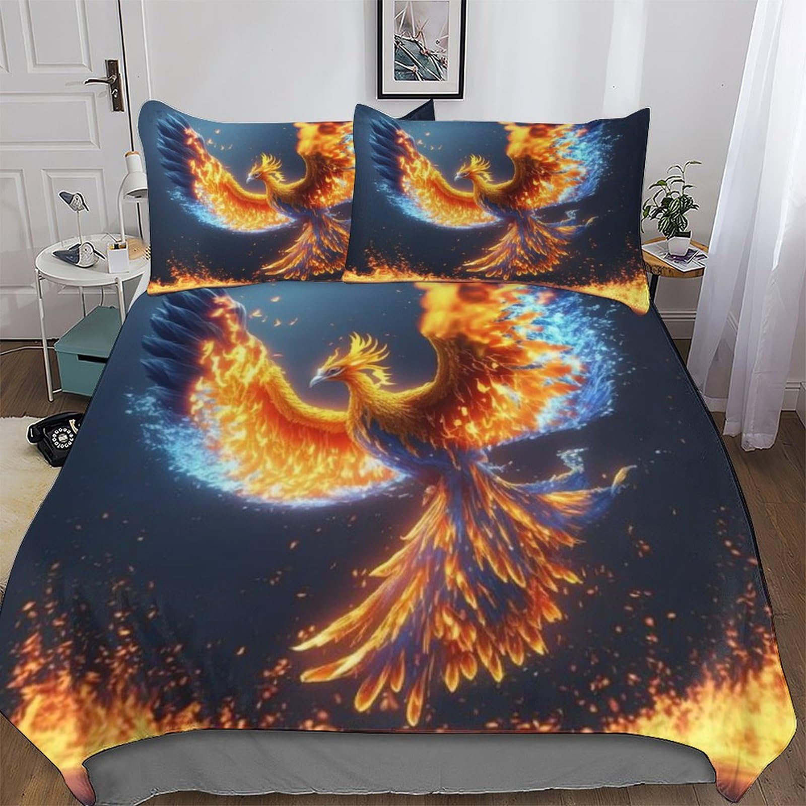 Housse de couette 220x240 Phénix parure de lit 3 pièces microfibre taie d'oreiller douce