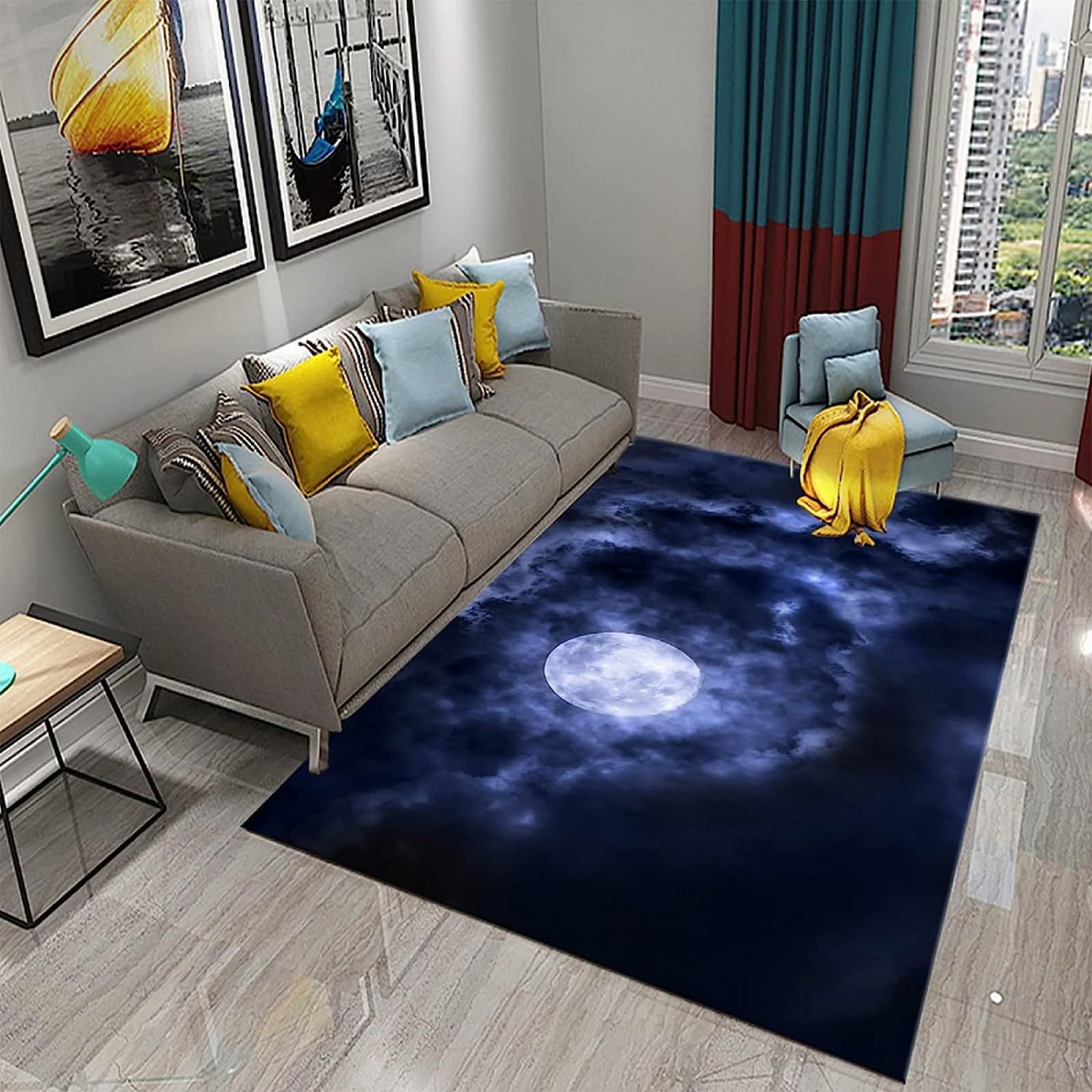 Paysage De Lune De Nuit Tapis Salon Tapis Chambre Tapis Enfants Tapis 3D Imprimé Doux Flanelle Tapis 100 X 150 Cm - Polyester Doux Au Toucher Facile À Nettoyer -69125003025736