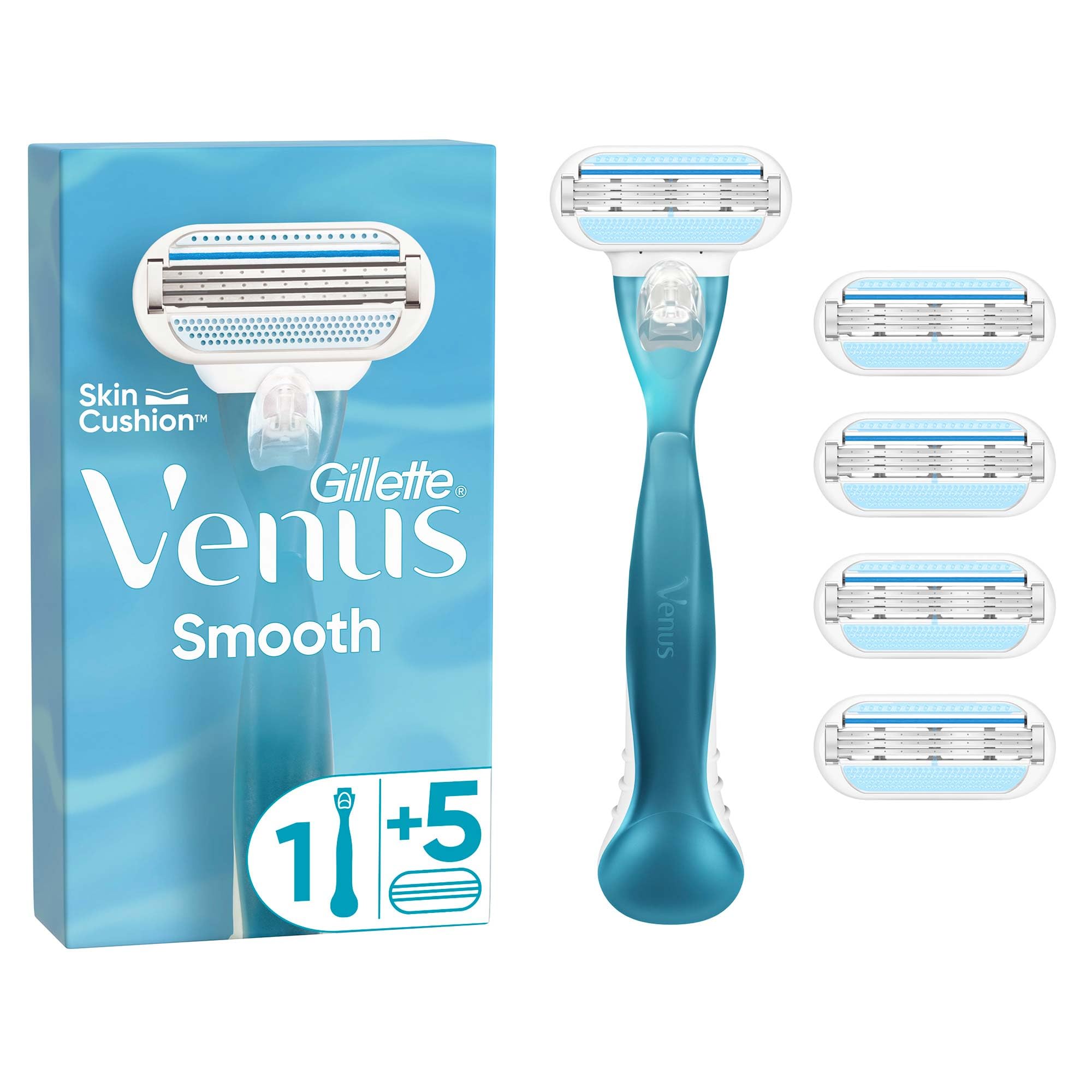 Gillette Venus Smooth, maquinilla de afeitar para mujer con 5 cartuchos, desechable para mujeres con 3 cuchillas