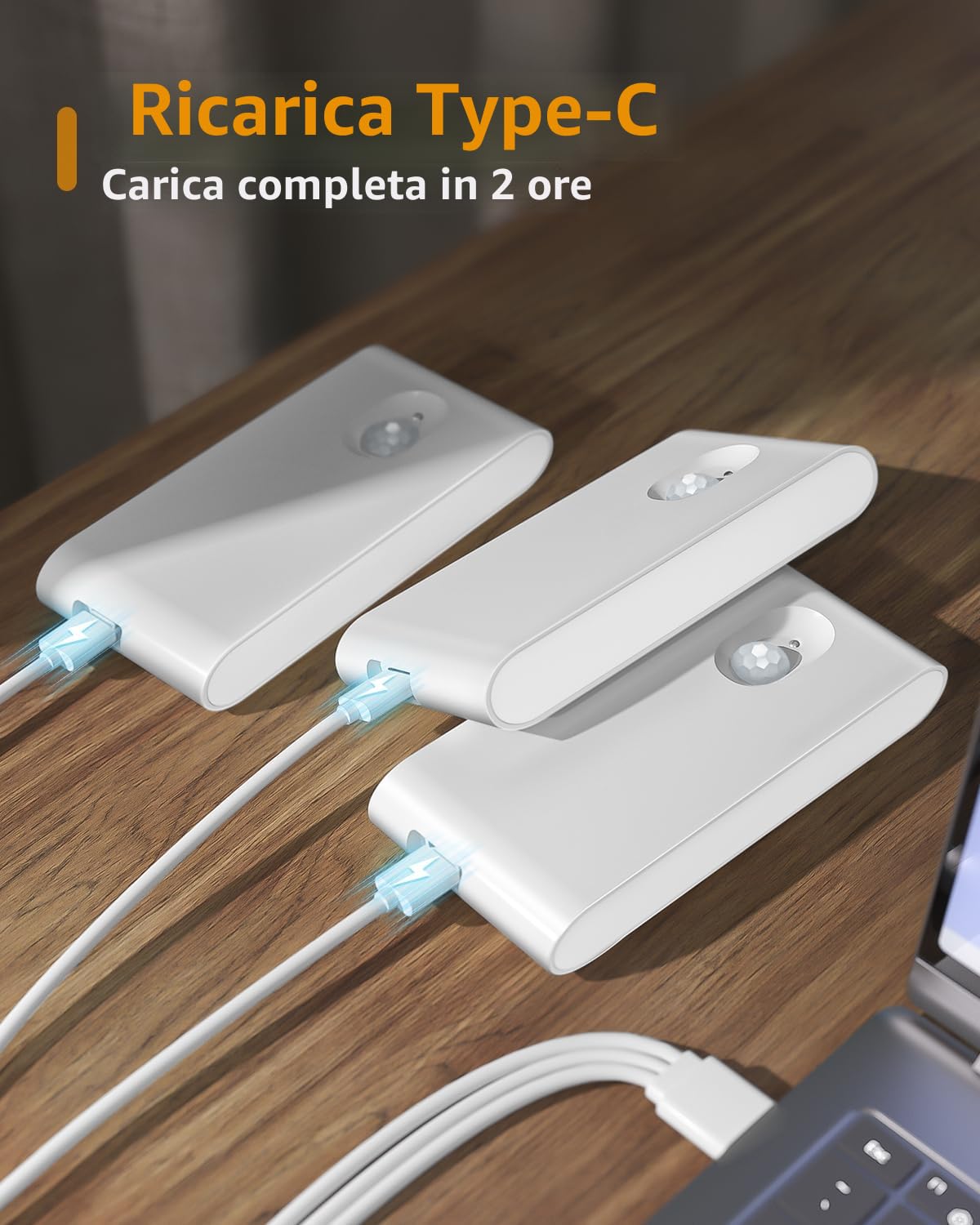WILLED Luce con Sensore di Movimento da Interno, Caricabile USB Luce Notturna Bambini con 3 Modalità (Auto/ON/OFF), per Armadietto, Scale, Cucina, Corridoi, Camera e Bagno, 6 Pezzi