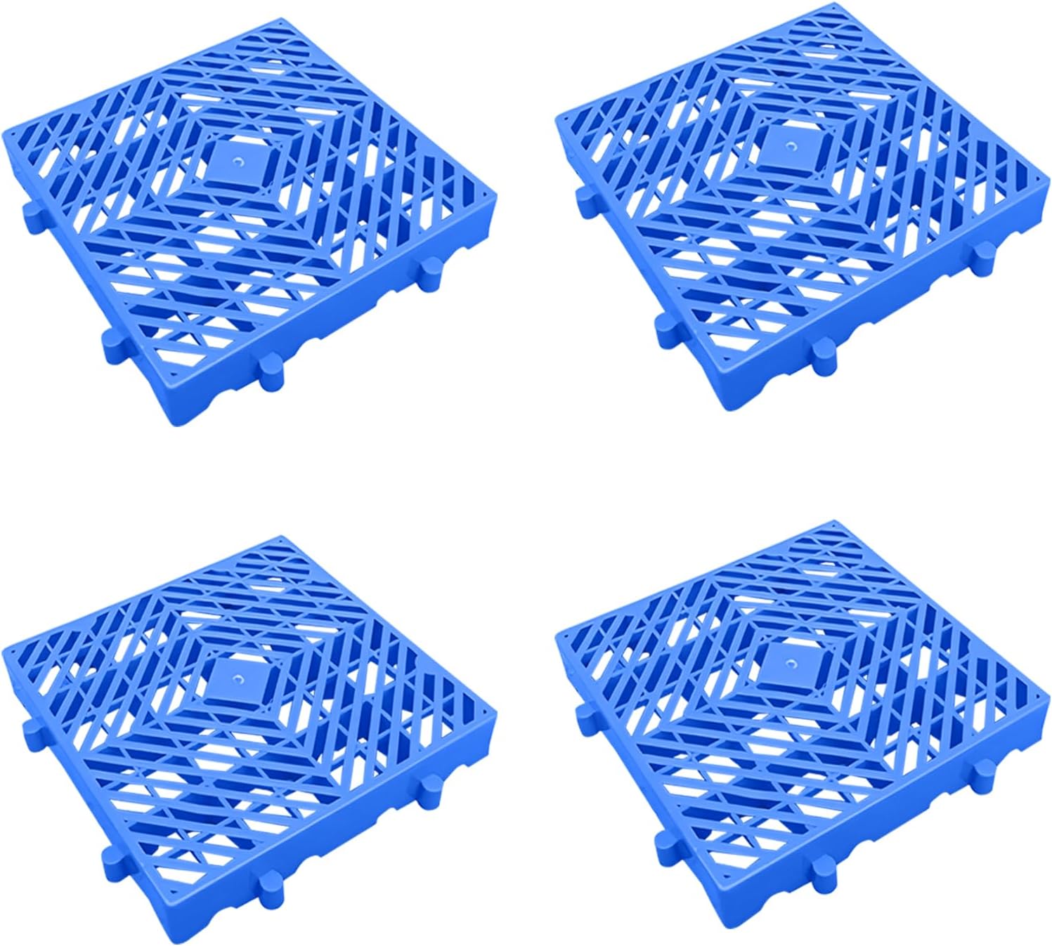 Plastic Pallet, Lightweight Moisture Resistant Waterproof Floor Pallet for Indoor and Outdoor, Garage, Kitchen, Basement (Diamond 4 pcs, 11.8 * 11.8 * 1.96in) 11.8*11.8*1.96in