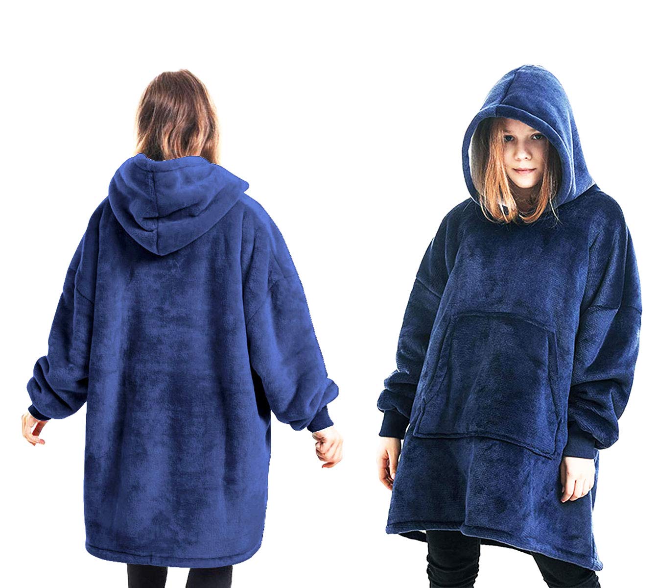 Extra grote hoodie voor kinderen, sweatshirtdeken, superzachte fleece ochtendjas, warme comfortabele badjas met capuchon, pulloverdekens met zak, één maat voor iedereen, voor jongens, meisjes, tieners