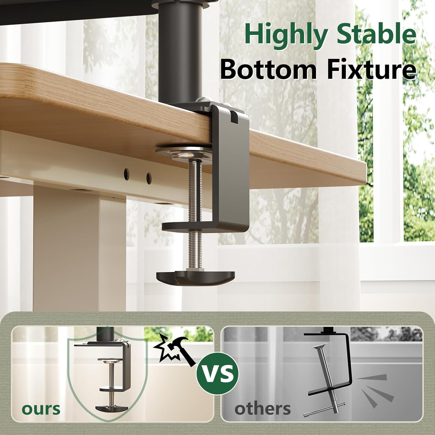 3 Tier Clamp-on Desk Shelf Height Adjustable, 360° Rotatable Desktop Storage Tray with Baffle, Over or Under Desk Organizer Shelf for Office Accessories, Black