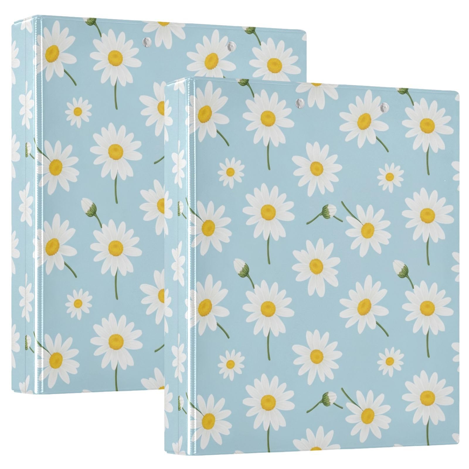 Raccoglitore a 3 anelli, flessibile, con margherite bianche, giallo, verde, blu, 3,8 cm, confezione da 2