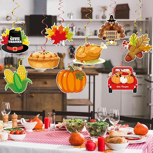 Miniatura 3 de Decoraciones de fiesta de Acción de Gracias, pancarta de feliz Acción de Gracias, remolinos colgantes de Acción de Gracias, decoraciones de fiesta