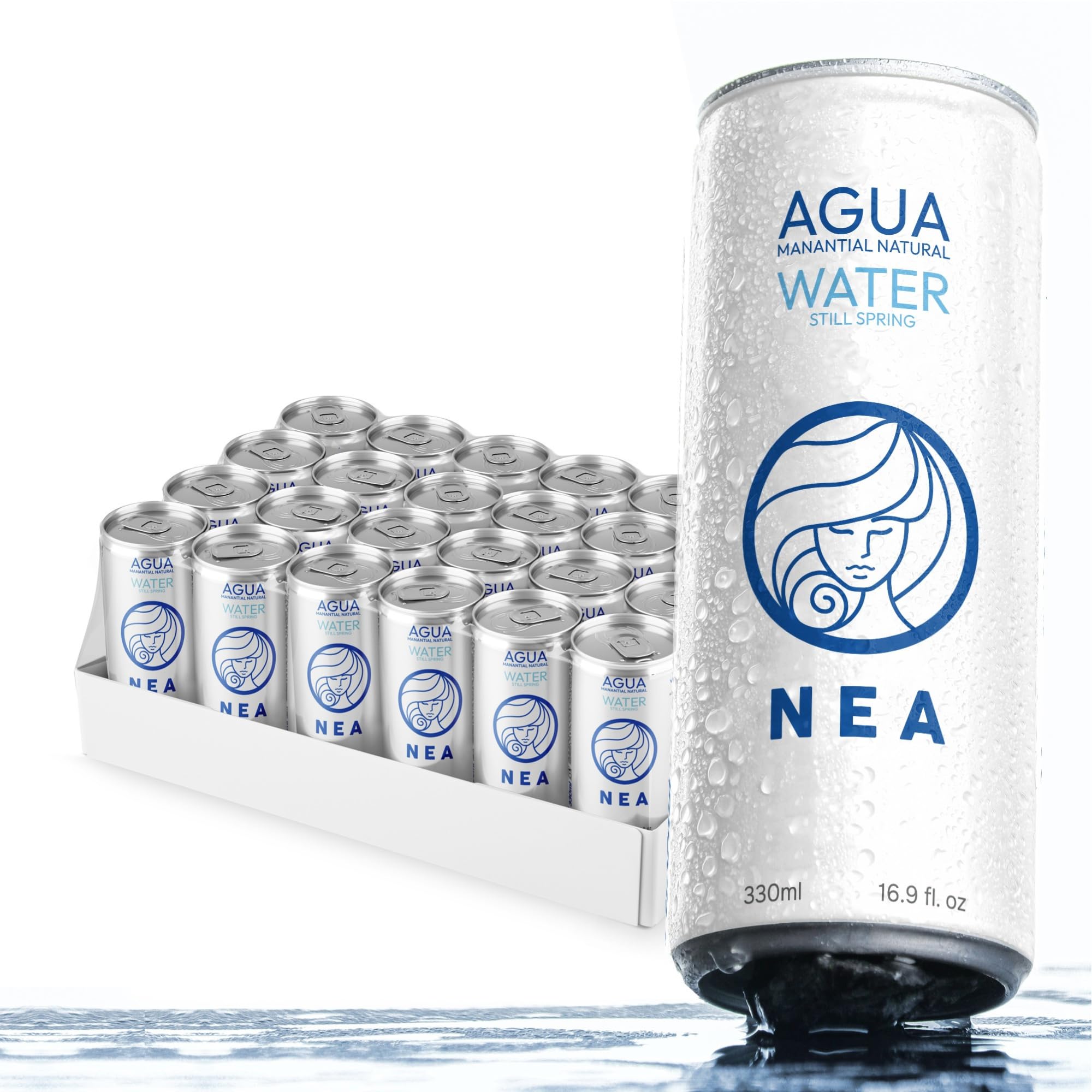 NEA Eau Plate Naturelle de Source Alpine en Canette Aluminium Recyclable - Eau Minérale Naturelle Pack 24 Canettes 33cl - Sans Plastique Sans BPA - Bureau Sport Voyage