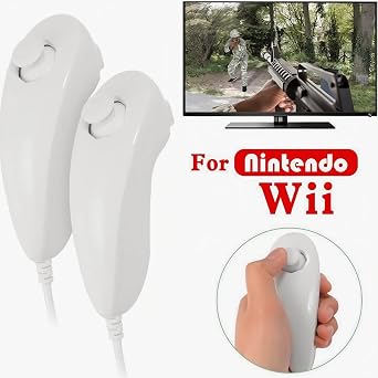 Multibao 2 Pack White Replacement Nunchucks for Wii, Gamepad Controller Compatible with Nintendo Wii