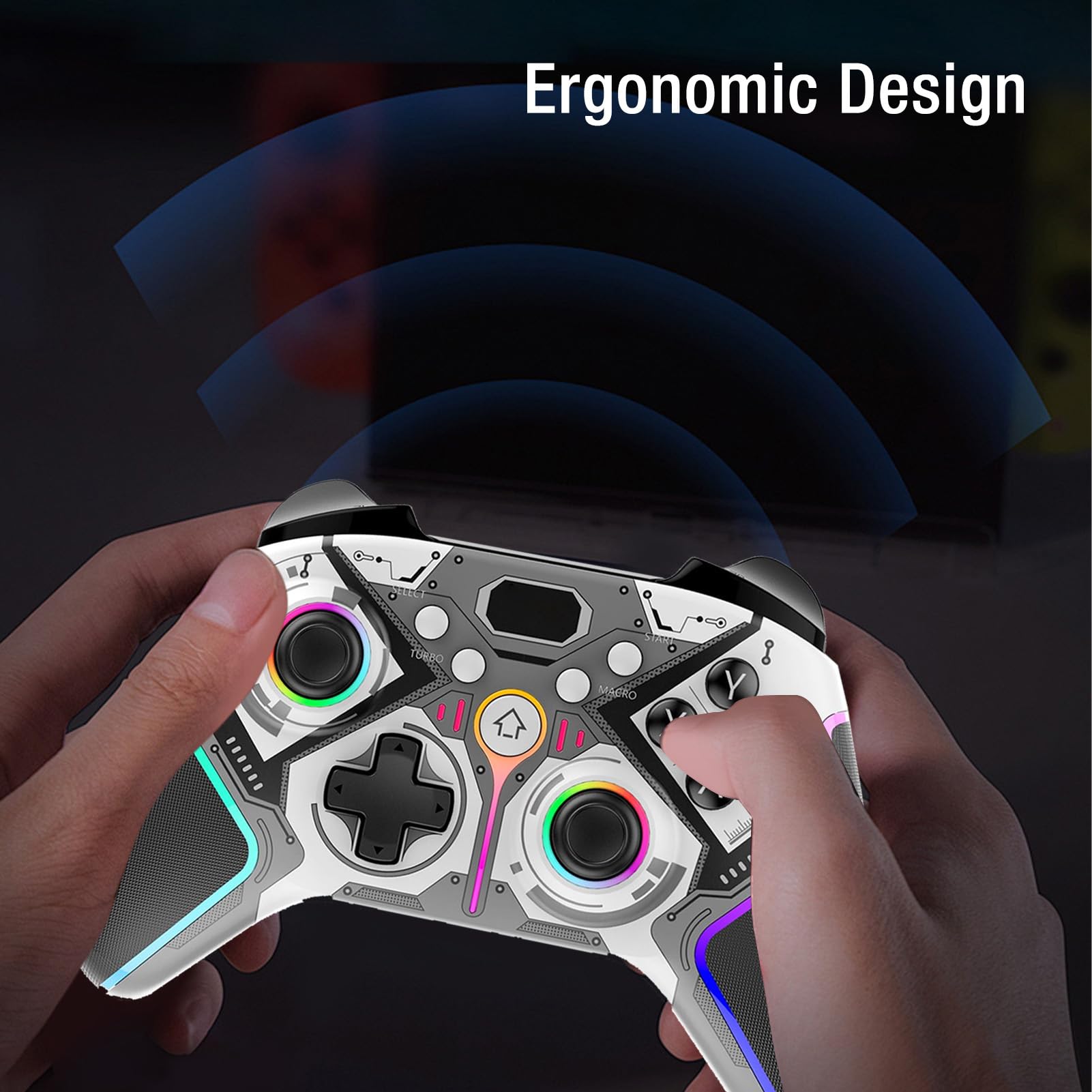 KUIDAMOS Controller da Gioco Wireless con Illuminazione RGB e Vibrazione a Doppio Motore per e PC - Batteria da 500 MAh e Pulsanti Rimappabili (Nera)