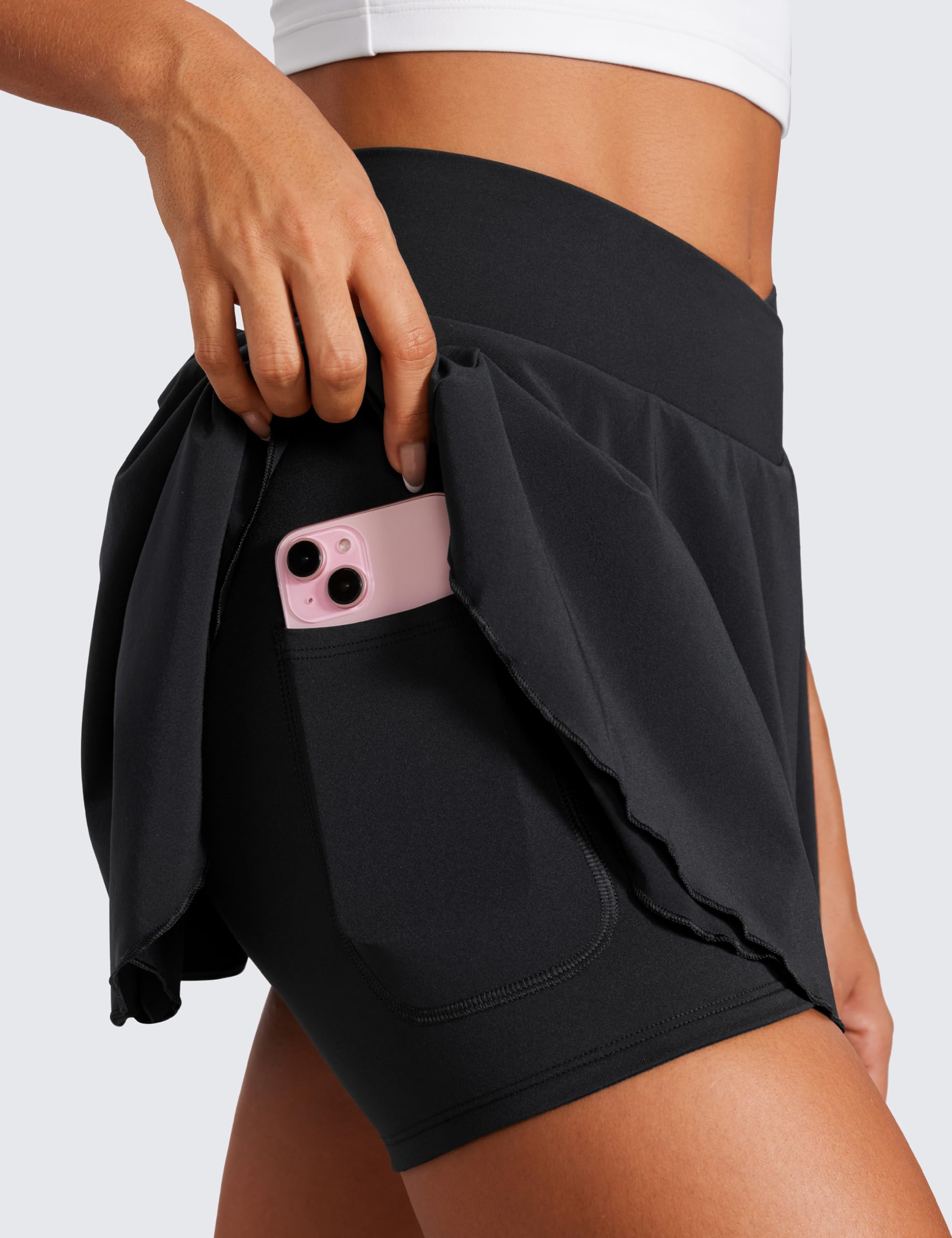 CRZ Yoga Jupe de Tennis pour Femme avec Pantalon - Taille Haute - Jupe de Golf - Jupe de randonnée - Skater - Jupe de Sport