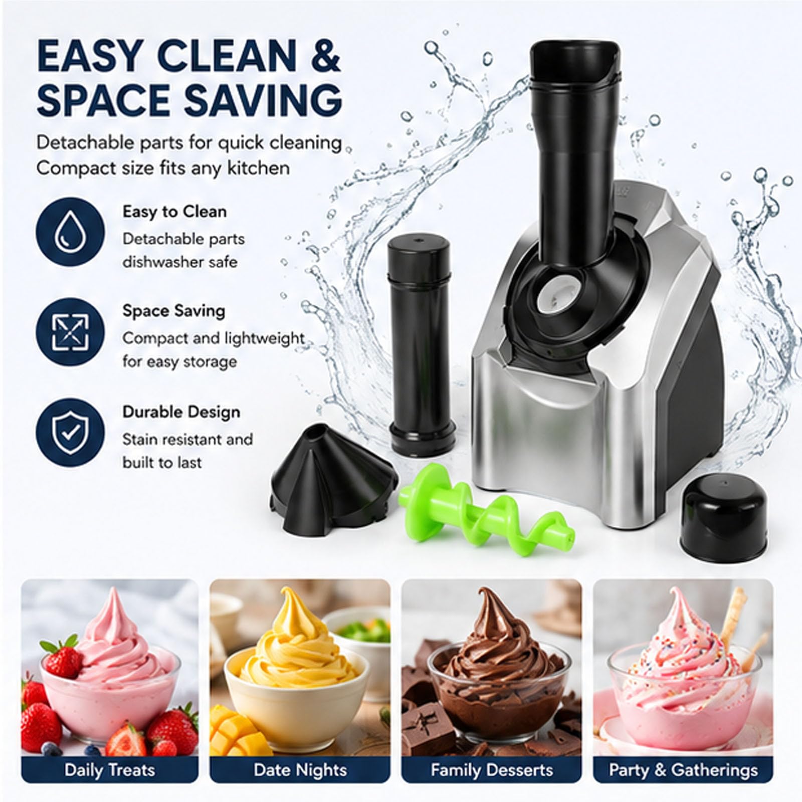 Máquina de Hielo de Fruta congelada 150W | Máquina de Hielo Suave, Sorbete y Slushie | Operación de un Solo botón, fácil de Limpiar y Compacto | Postres saludables para el hogar y Fiestas