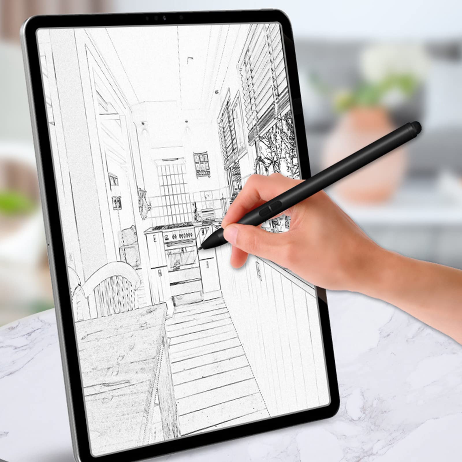 Penne stilo per touch screen, tablet, pennino capacitivo ad alta sensibilità, punta fine, universale, per tutti i dispositivi, colore: nero