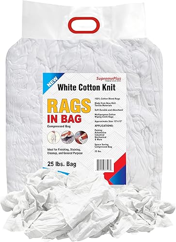 Miniatura 10 de Trapos de limpieza de camisetas blancas de primera calidad (caja de 10 libras), trapos de algodón blanco para limpieza, manchas, pintura, aceite