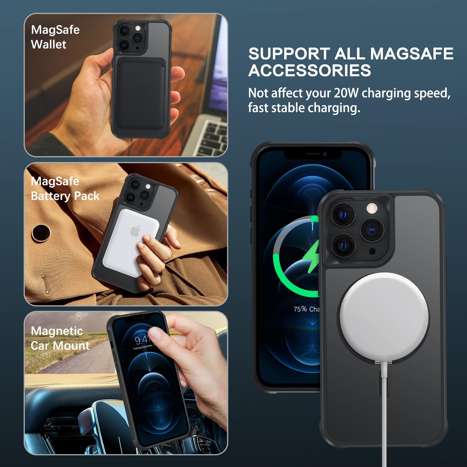 BENTOBEN Custodia Per IPhone 13 Pro Max Con MagSafe – Trasparente Opaca Con Motivo Mandala – Antiurto E Anti-impronta – Nero