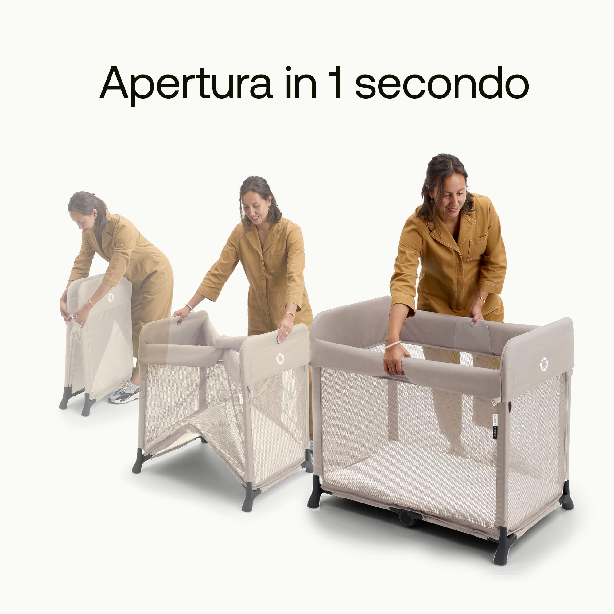 Bugaboo Stardust, 2 in 1: Parco Infantile Pieghevole e Lettino da Viaggio compatto con materasso, si dispiega in 1 Secondo, Borsa per il Trasporto, Da neonati a bambini piccoli, Desert Taupe