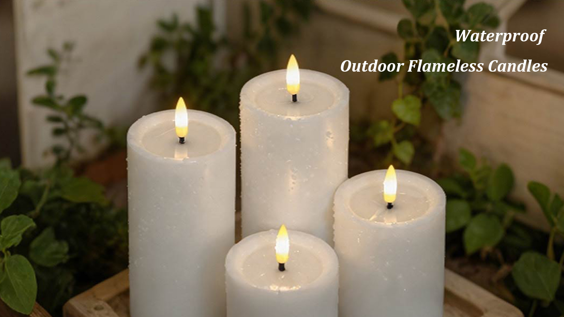 Image of JOIONE Outdoor Waterproof Flameless Pillar Candle with Remote 4 Pack Ivory
