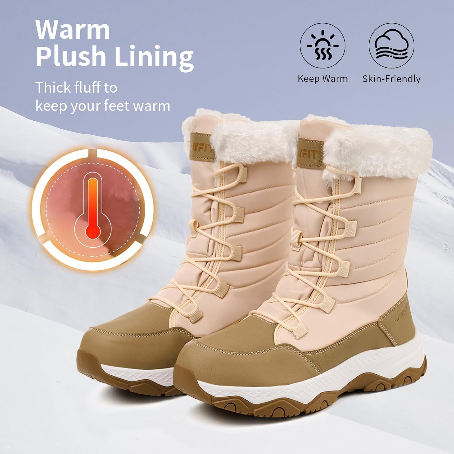 Snow Boots for Women Waterproof Mid-Calf Booties Winter Hiking Boot Durable Warm Fur Lined Boot Non-Slip Warm Climbing Shoes Walking, Cold Weather