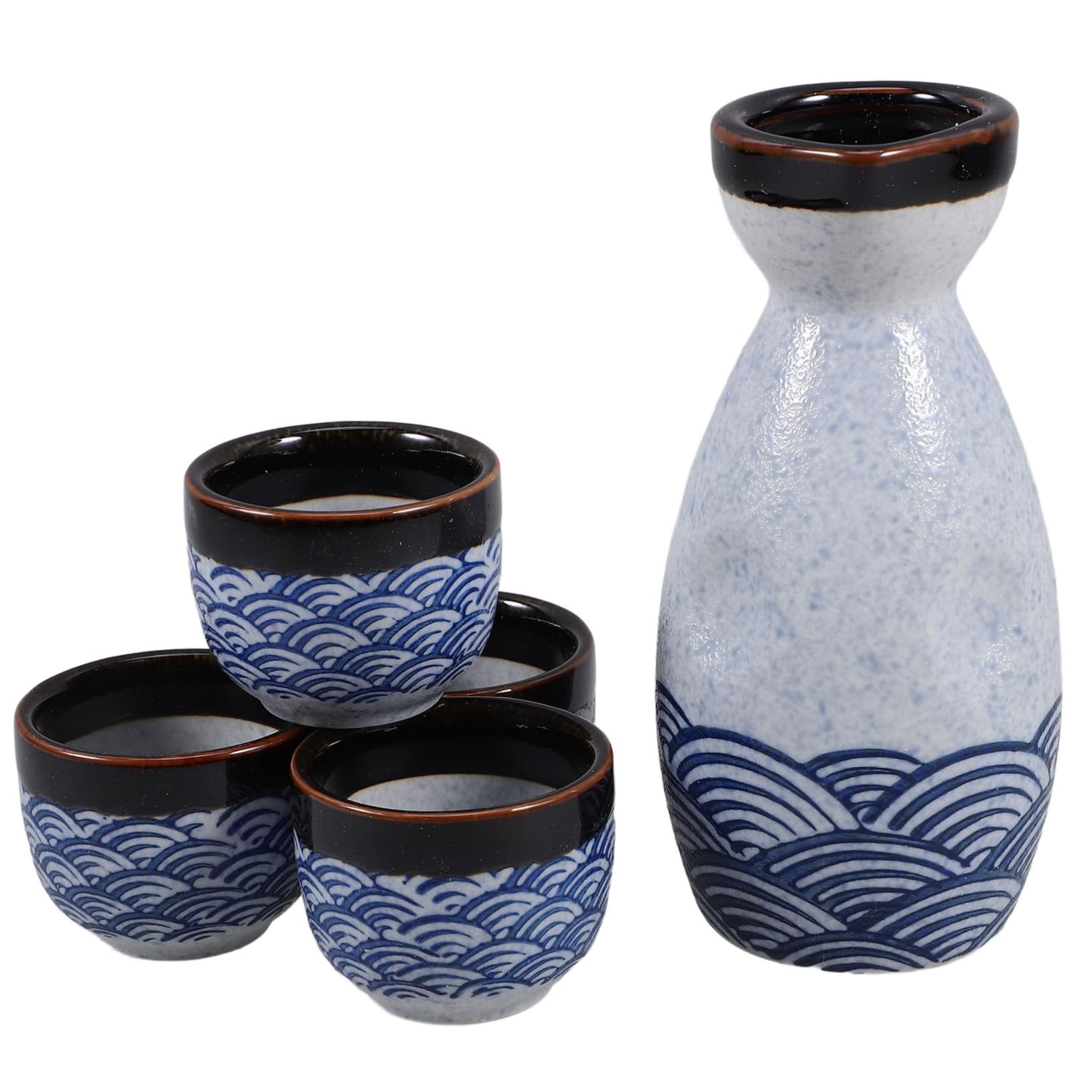 Alipis Juego de Sake de Estilo Japonés, 5 Tazas Esmaltadas de Cerámica
