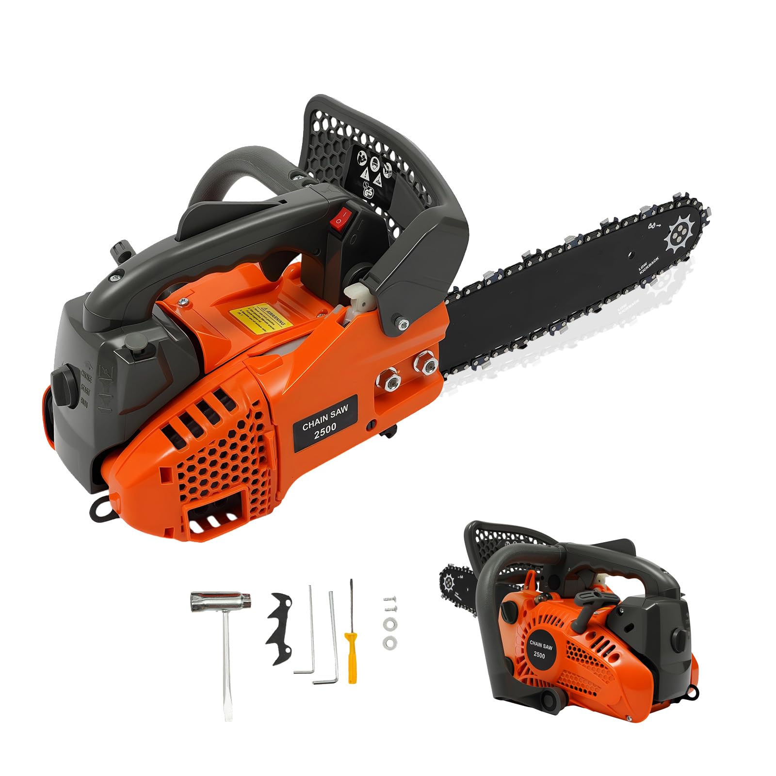 25.4ccm Benzin Kettensäge mit 300cm Schwert, 1.2 PS Mini Kettensäge 2 Takt Motorsäge Benzin max. 9000 U/min, Autom. Kettenschmierung, Motorsäge Top Handle für Gartenpflege und Brennholz