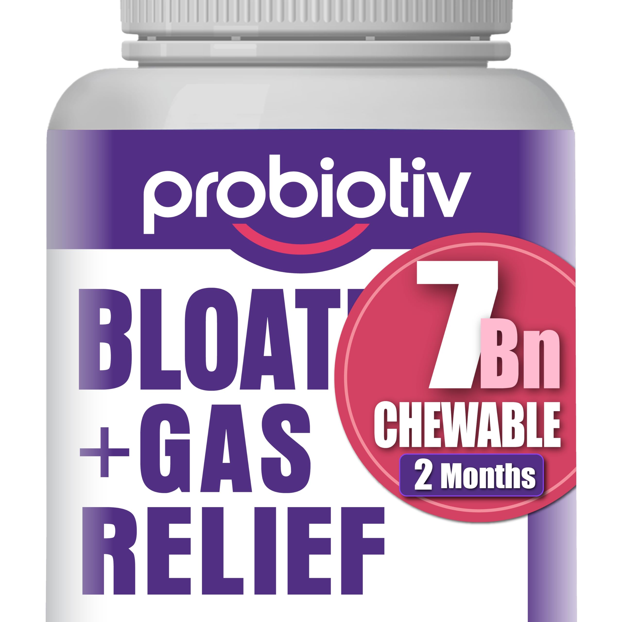 Gas & Bloating Support for Women and Men 7 Billion CFU – Chewable Probiotics & Lactobacillus Reuteri, Daily Digestive Enzymes for Occasional Bloating, Gut Comfort & Digestive Health (60 Counts)