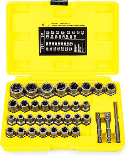 Topec Kit de extractor de pernos rotos, 35 piezas, juego de enchufes extractores de pernos fáciles de salir, juego de removedor de tuercas para