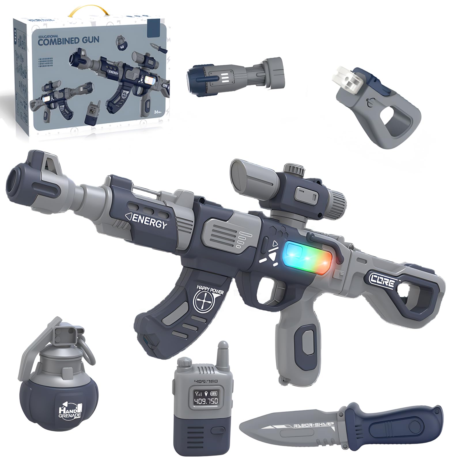 AM ANNA DIY Magnetic Splicing Toy gun Set for Kids,Indoor Outdoor Toy Game Gift for Fun Shooting Sound and Light Toy gun, Birthday Gift for Boys Girls Age 3 4 5 6+ Years Old