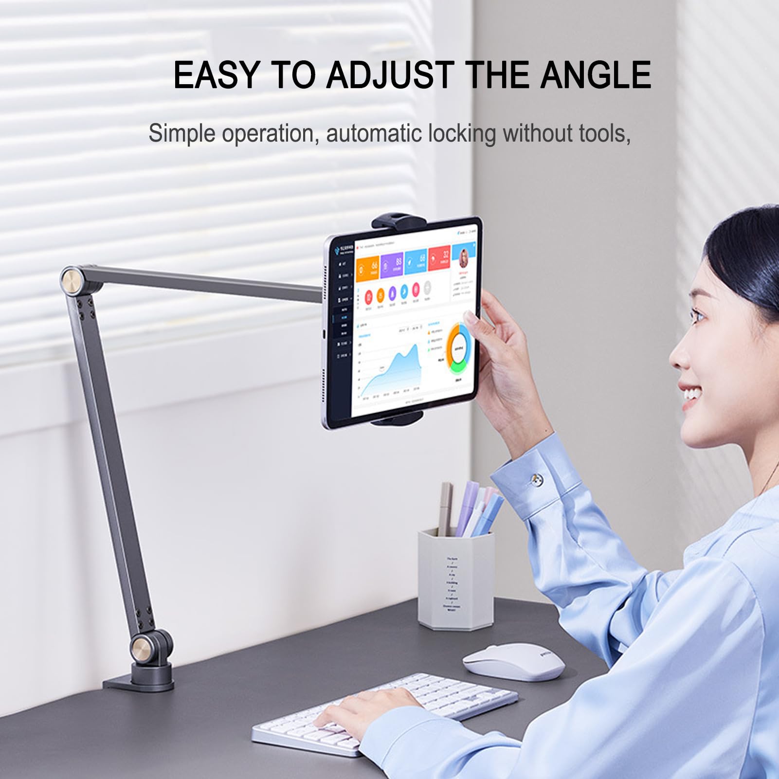 Buhelyc Soporte Tablet Cama, Flexible Soporte Movil Mesa con Brazo De Aluminio, Manos Libres, PortáTil, para Ver PelíCulas, para iPad U Otros Dispositivos De 4,7~12,9 Pulgadas, FáCil De Instalar