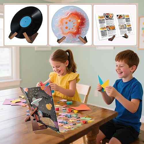 Miniatura 5 de Soporte para libros de cocina para encimera de cocina con capacidad para libros de 600 páginas, elegante soporte rústico de madera para exhibir