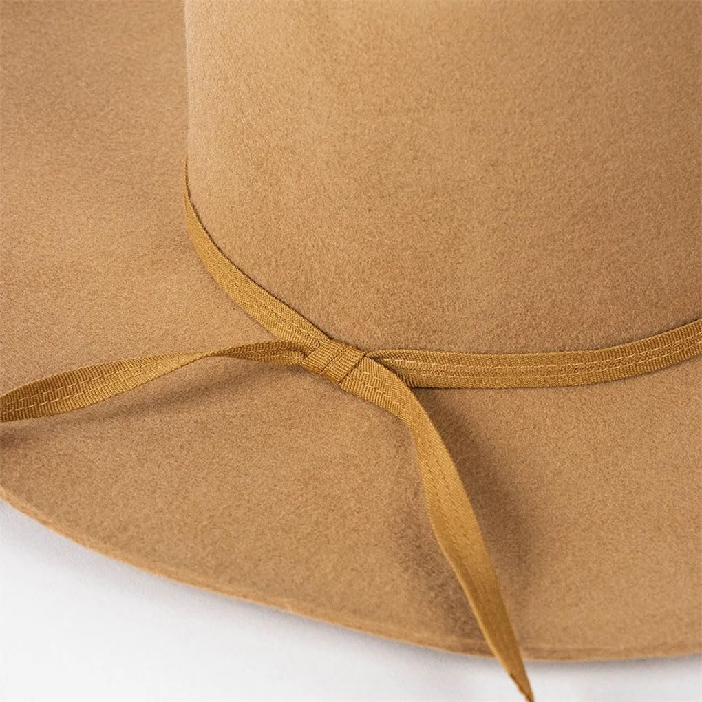 Cappello Fedora in lana da donna con fiocco in nastro casual top jazz cappello a cilindro unisex caldo berretto all'aperto cachi 59-60 cm