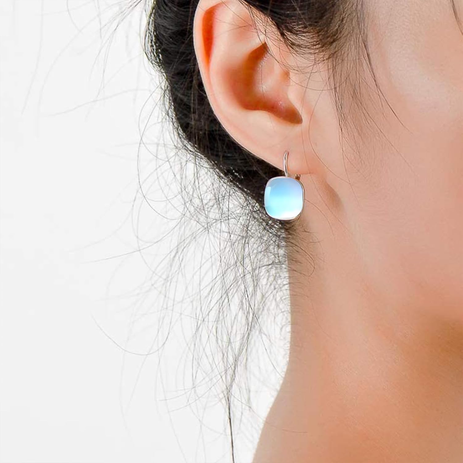 AOBOCO Sterling Silver Leverback Earrings Embellished with Crystals from Austria, Hypoallergenic Cushion Cut Square Crystal Earrings, Fine Anniversary Birthday Jewelry Gifts for Women - Image 3