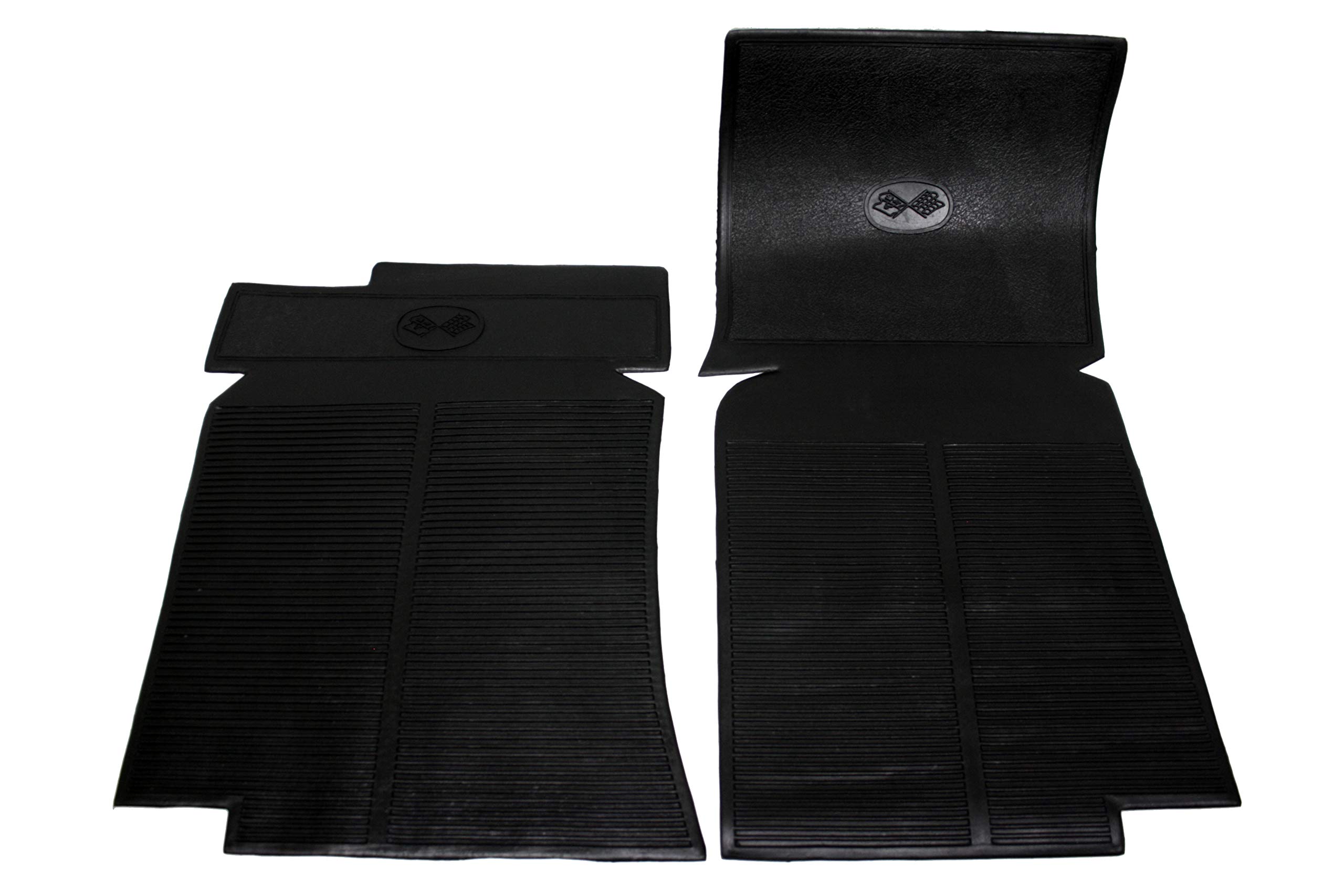 C3 Black Rubber Floor Mars Designed for 1968-1982 Corvette Includes Cross Flag Logo