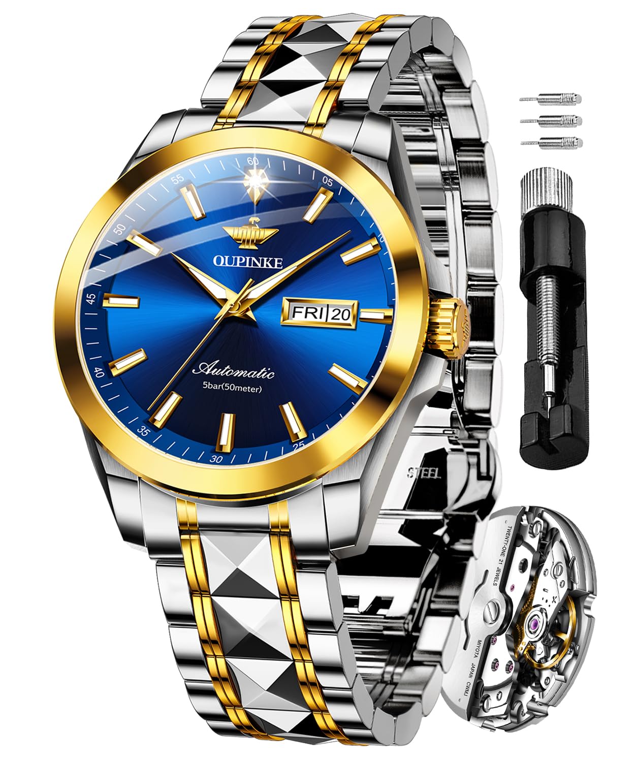Mens Automatic Watches Gold Diamond Luxury Dress Self Winding Mechanical Sapphire Crystal Luminous Waterproof Mens Wrist Watch