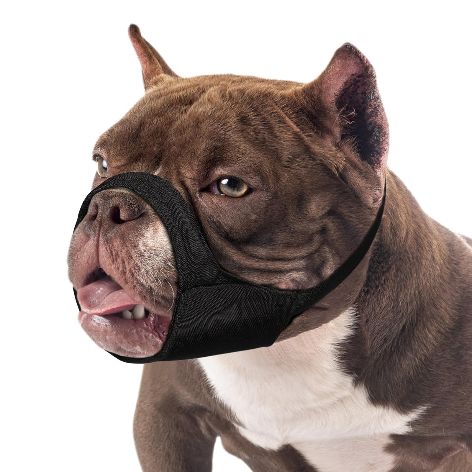 KASTWAVE Pitbull Muzzle, Soft Muzzle for American Bully Bulldog Boxers Rottweilers, Anti Fierce Barking Biting Chewing Muzzle for Grooming, Fabric Muzzle for Medium Large Short Snout Dog