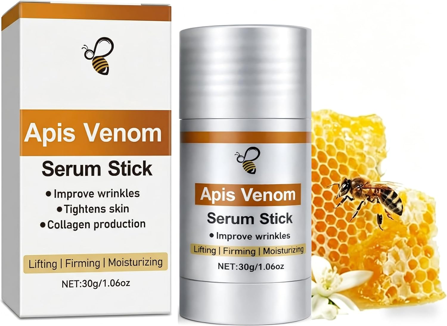 Bee Venom Firming Serum Stick, Wrinkle Removal Cream, Skin Tightening for Face, Lift & Smooth Fine Lines, Collagen Booster, Natural Vegan