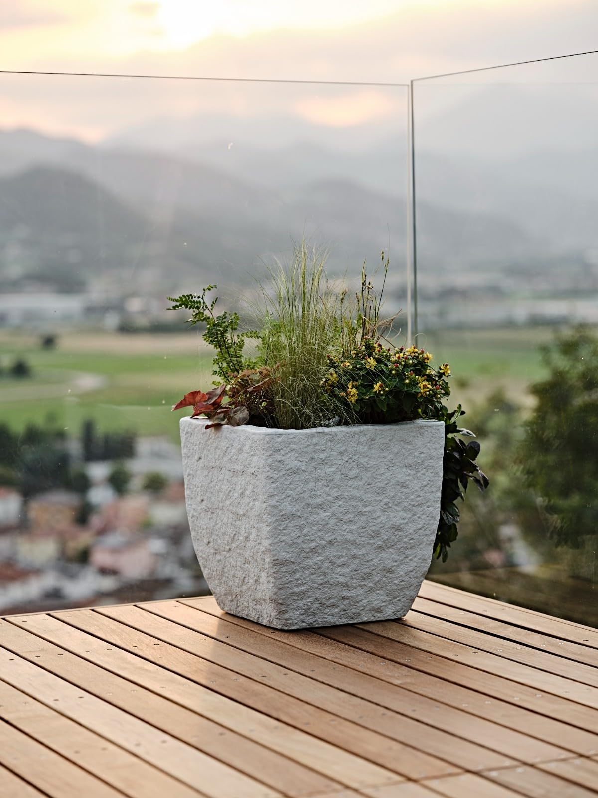Nicoli Lithos vaso effetto pietra in resina per esterni ed interni, fioriera autoirrigante con serbatoio integrato, resistente agli agenti atmosferici, ideale per piante da esterno - 40 cm - BIANCO
